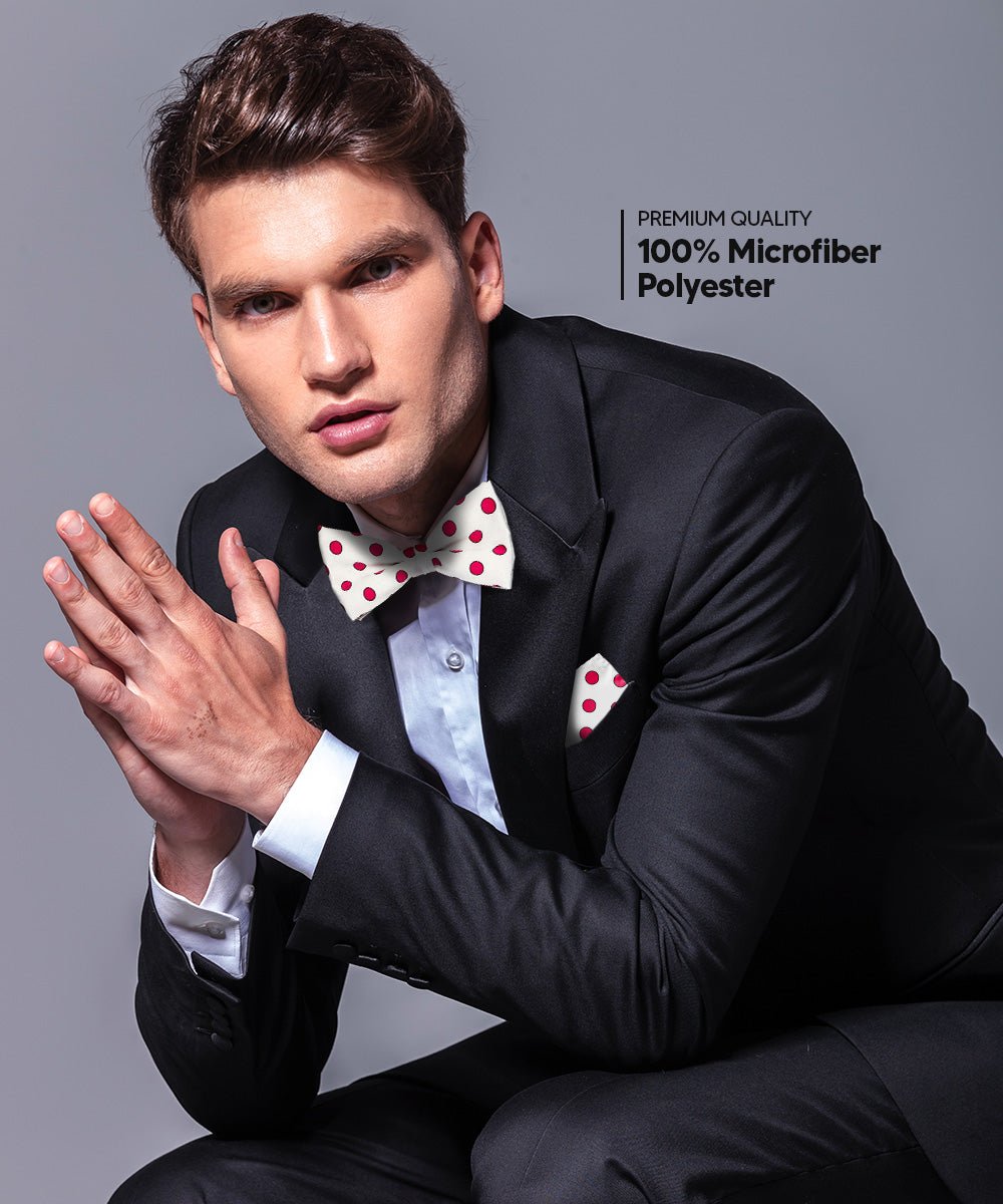 Vittorio Farina Men's Polka Dot Satin Bow Tie &amp; Pocket Square in Gift Box - bh - 0011 - Classy Cufflinks
