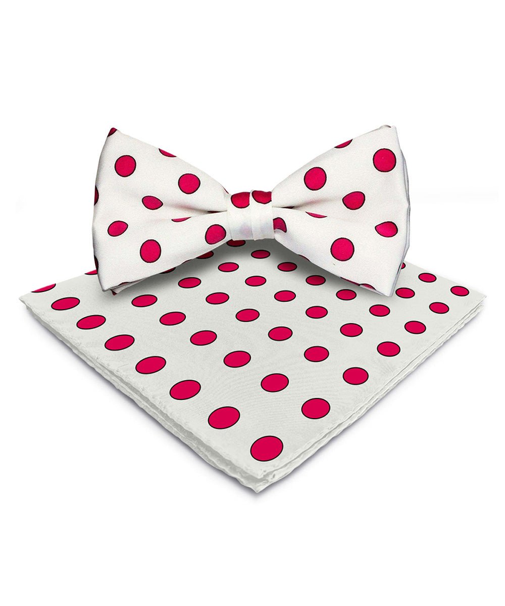 Vittorio Farina Men's Polka Dot Satin Bow Tie &amp; Pocket Square in Gift Box - bh - 0011 - Classy Cufflinks