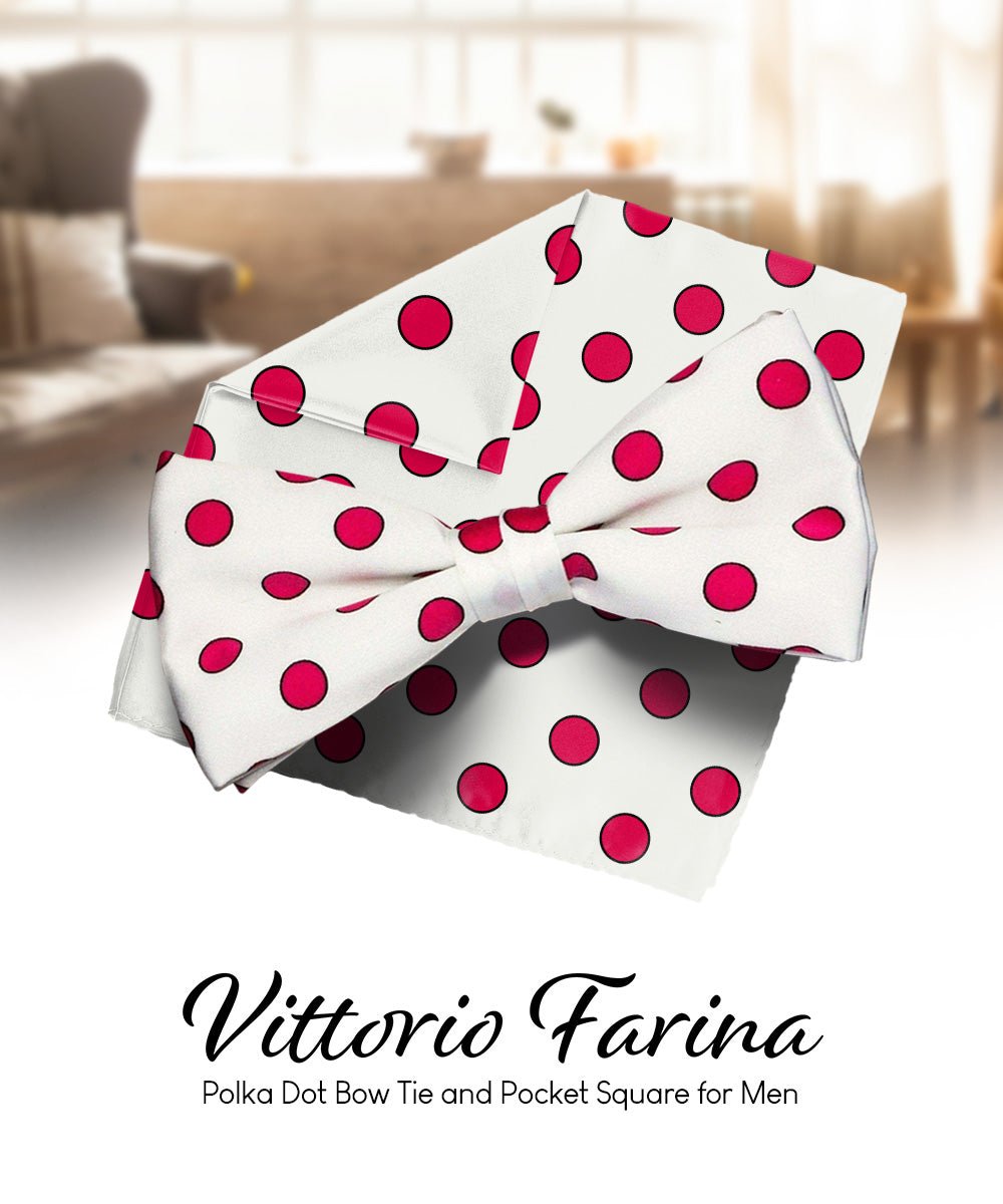 Vittorio Farina Men's Polka Dot Satin Bow Tie & Pocket Square in Gift Box - bh - 0011 - Classy Cufflinks