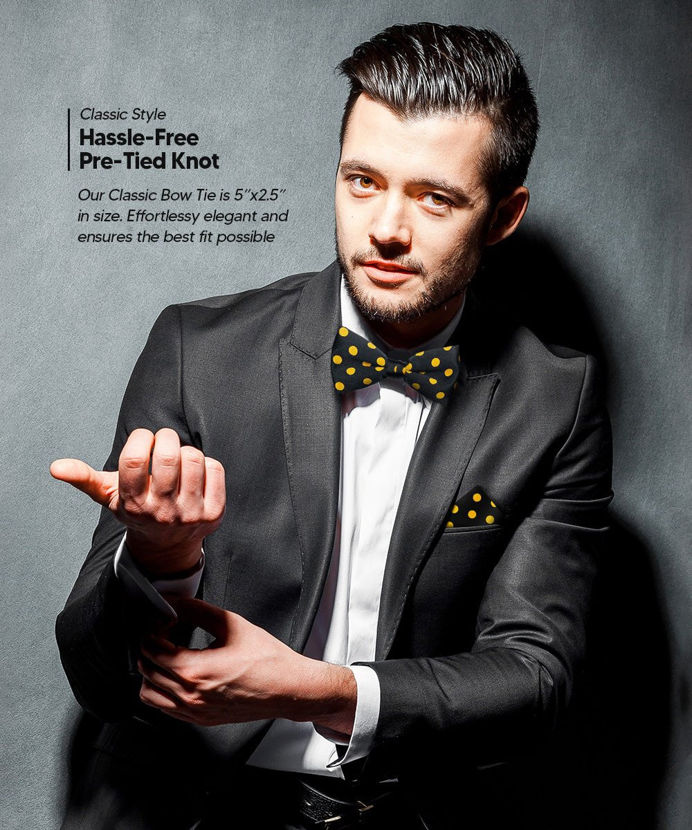 Vittorio Farina Men's Polka Dot Satin Bow Tie & Pocket Square in Gift Box - bh - 0012 - Classy Cufflinks