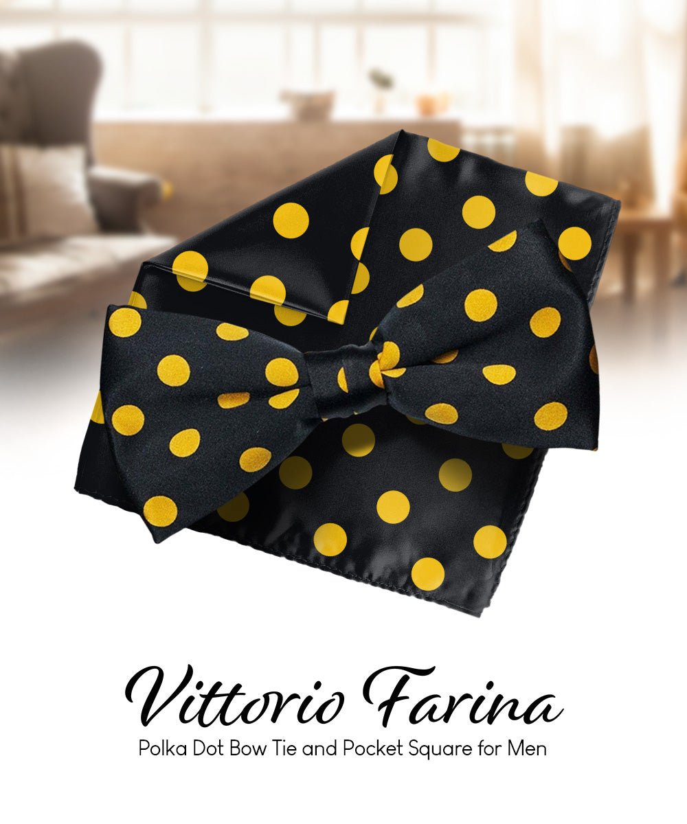 Vittorio Farina Men's Polka Dot Satin Bow Tie &amp; Pocket Square in Gift Box - bh - 0012 - Classy Cufflinks