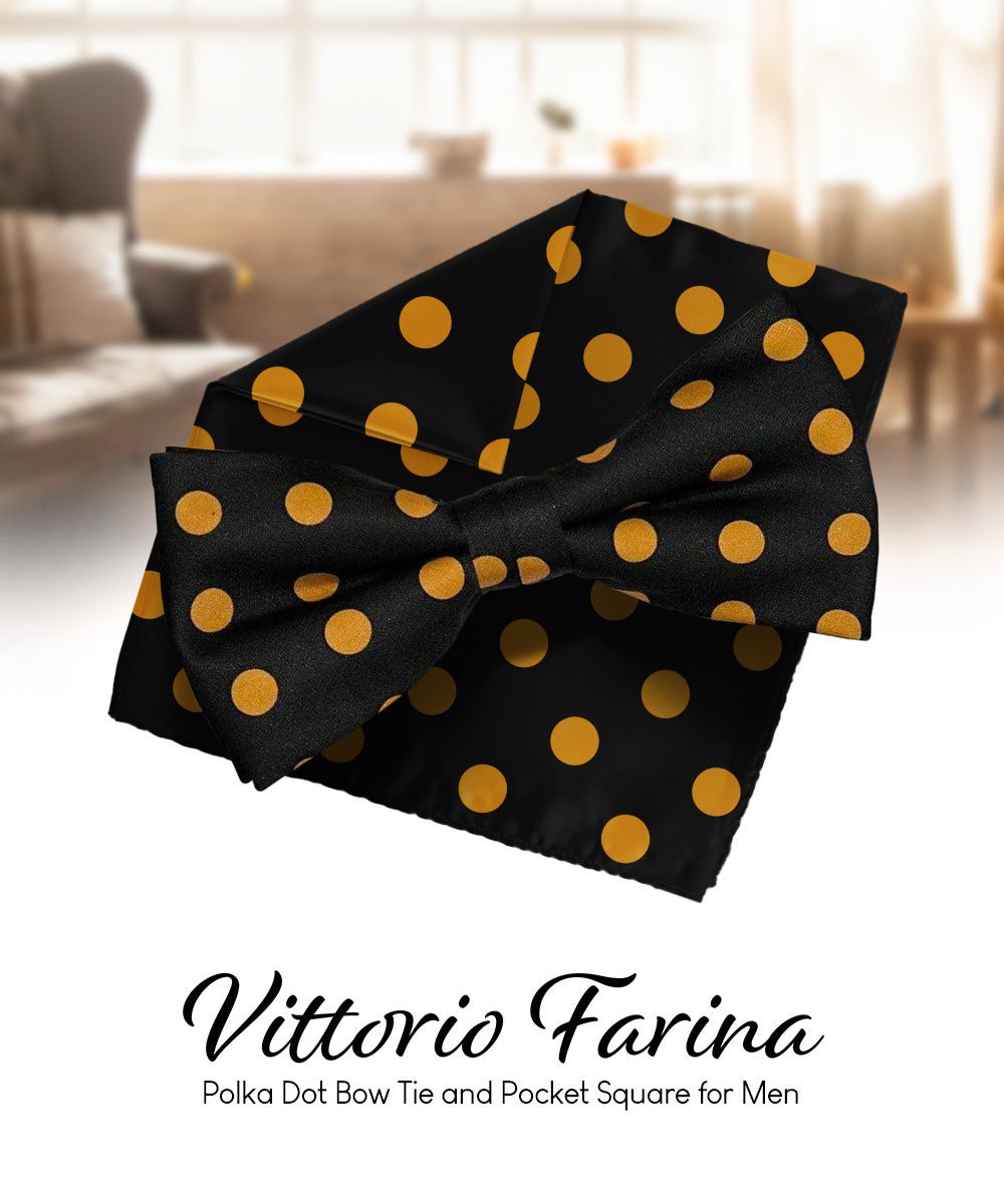 Vittorio Farina Men's Polka Dot Satin Bow Tie &amp; Pocket Square in Gift Box - bh - 0012a - Classy Cufflinks