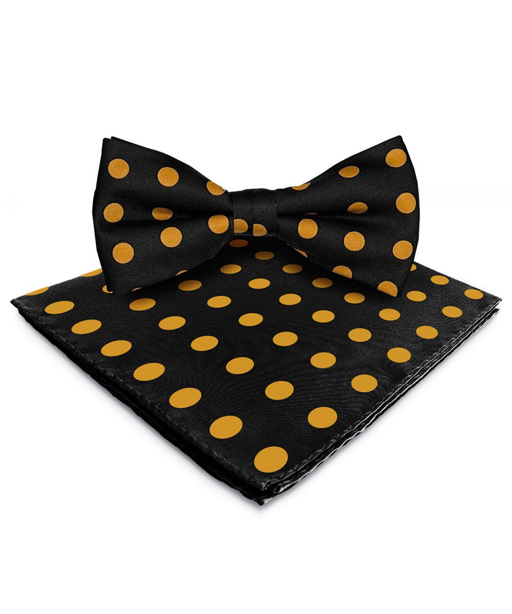 Vittorio Farina Men's Polka Dot Satin Bow Tie & Pocket Square in Gift Box - bh - 0012a - Classy Cufflinks