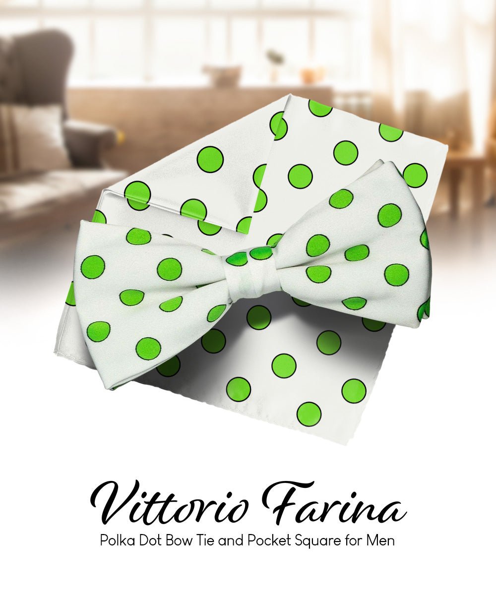 Vittorio Farina Men's Polka Dot Satin Bow Tie & Pocket Square in Gift Box - bh - 0013 - Classy Cufflinks