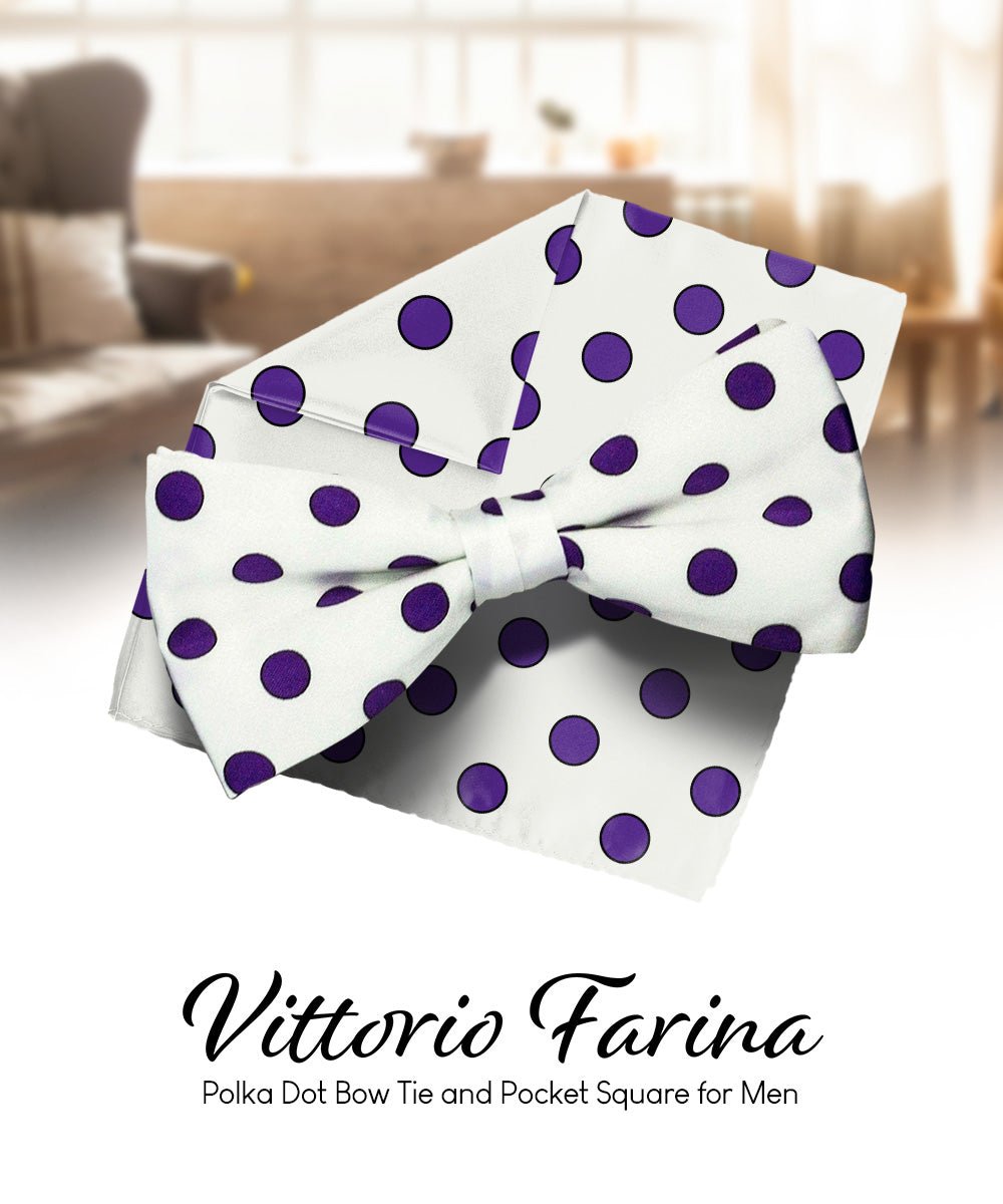 Vittorio Farina Men's Polka Dot Satin Bow Tie &amp; Pocket Square in Gift Box - bh - 0014 - Classy Cufflinks