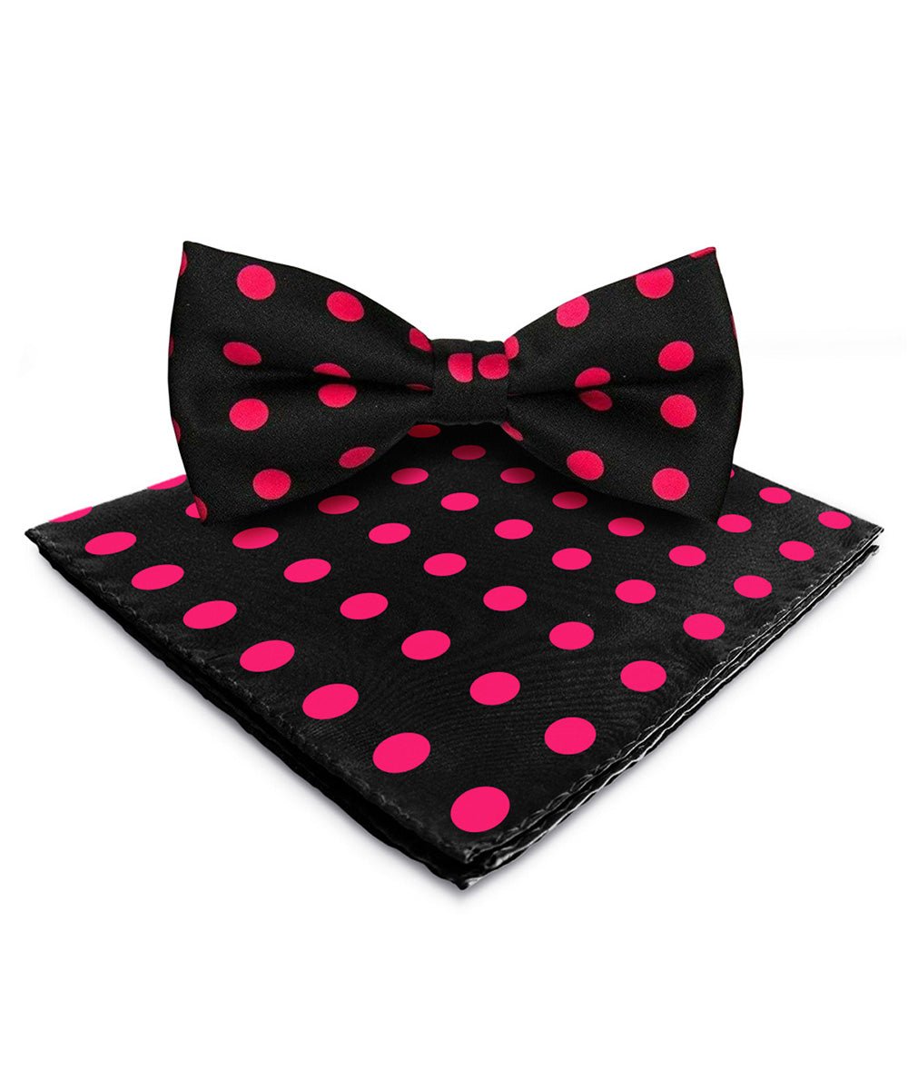 Vittorio Farina Men's Polka Dot Satin Bow Tie &amp; Pocket Square in Gift Box - bh - 0016 - Classy Cufflinks