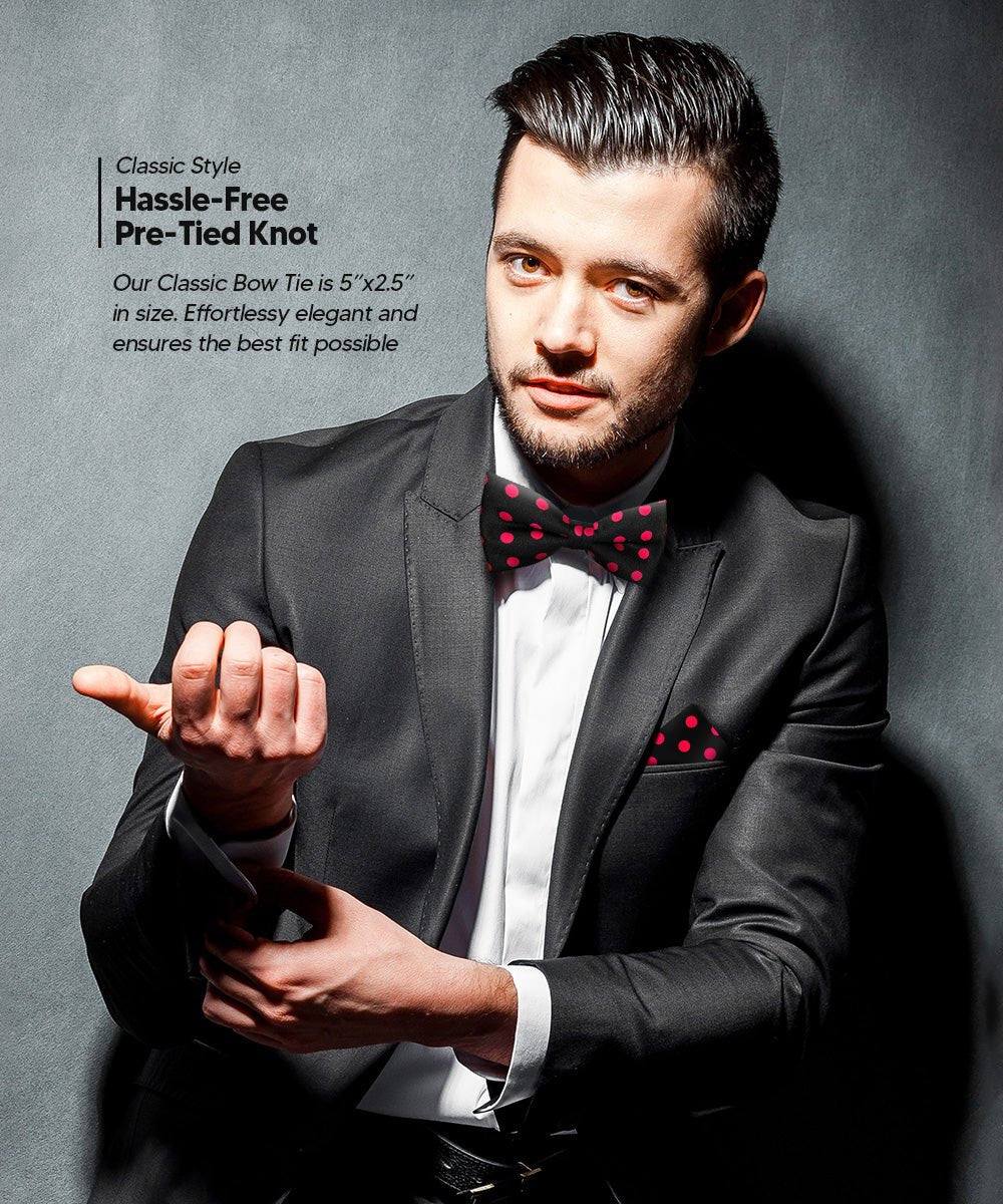 Vittorio Farina Men's Polka Dot Satin Bow Tie &amp; Pocket Square in Gift Box - bh - 0016 - Classy Cufflinks