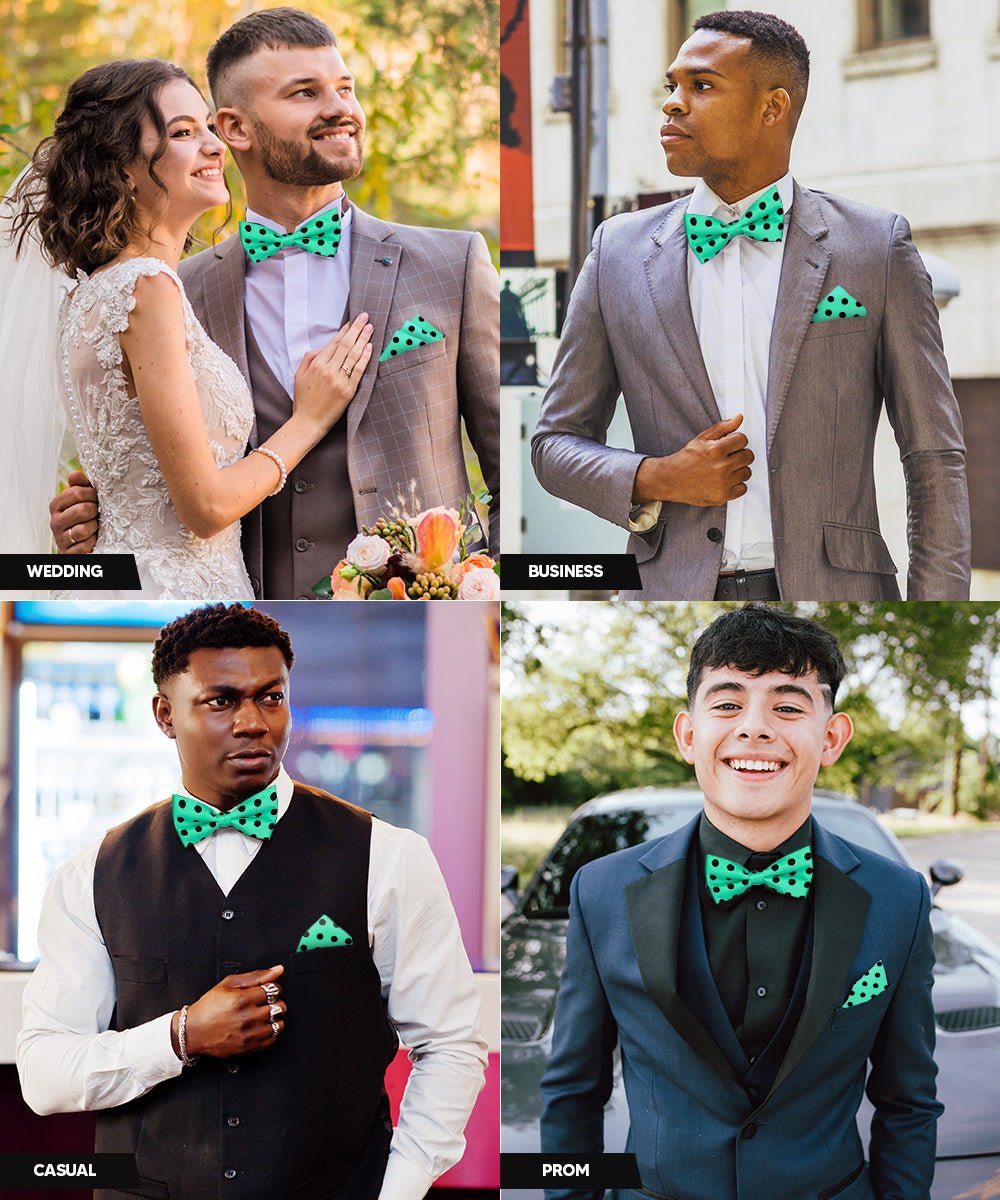 Vittorio Farina Men's Polka Dot Satin Bow Tie &amp; Pocket Square in Gift Box - bh - 0017 - Classy Cufflinks