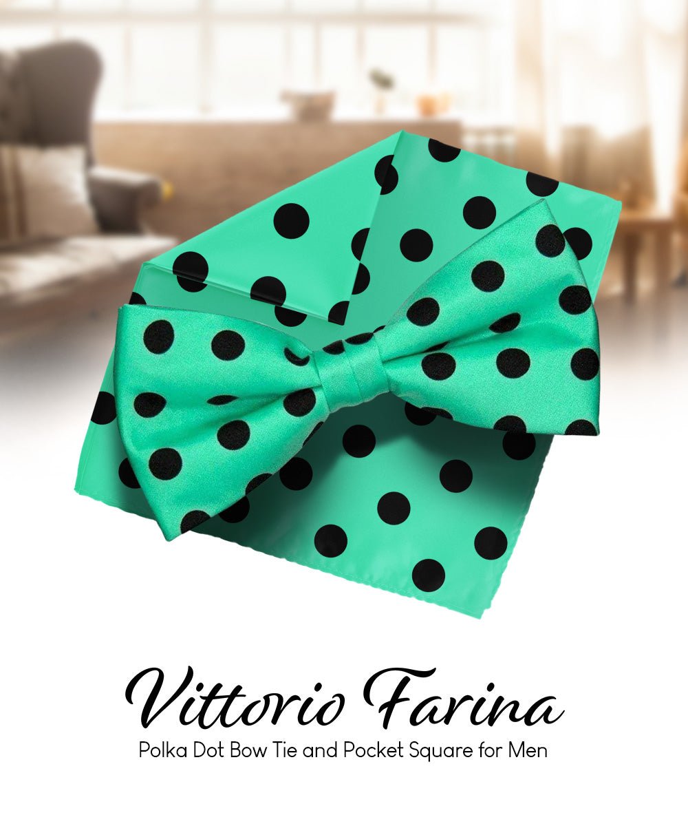 Vittorio Farina Men's Polka Dot Satin Bow Tie &amp; Pocket Square in Gift Box - bh - 0017 - Classy Cufflinks