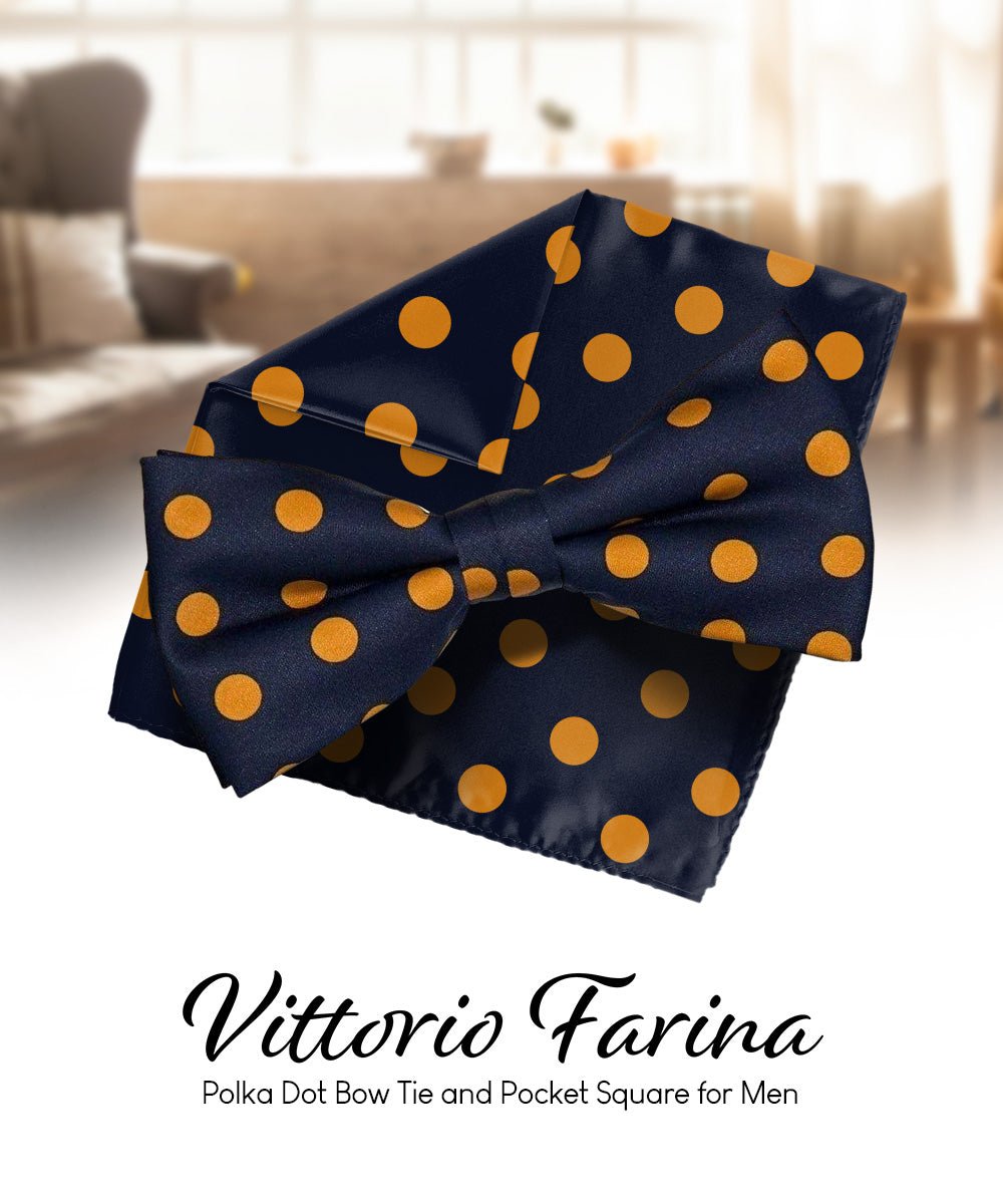 Vittorio Farina Men's Polka Dot Satin Bow Tie &amp; Pocket Square in Gift Box - bh - 0018 - Classy Cufflinks