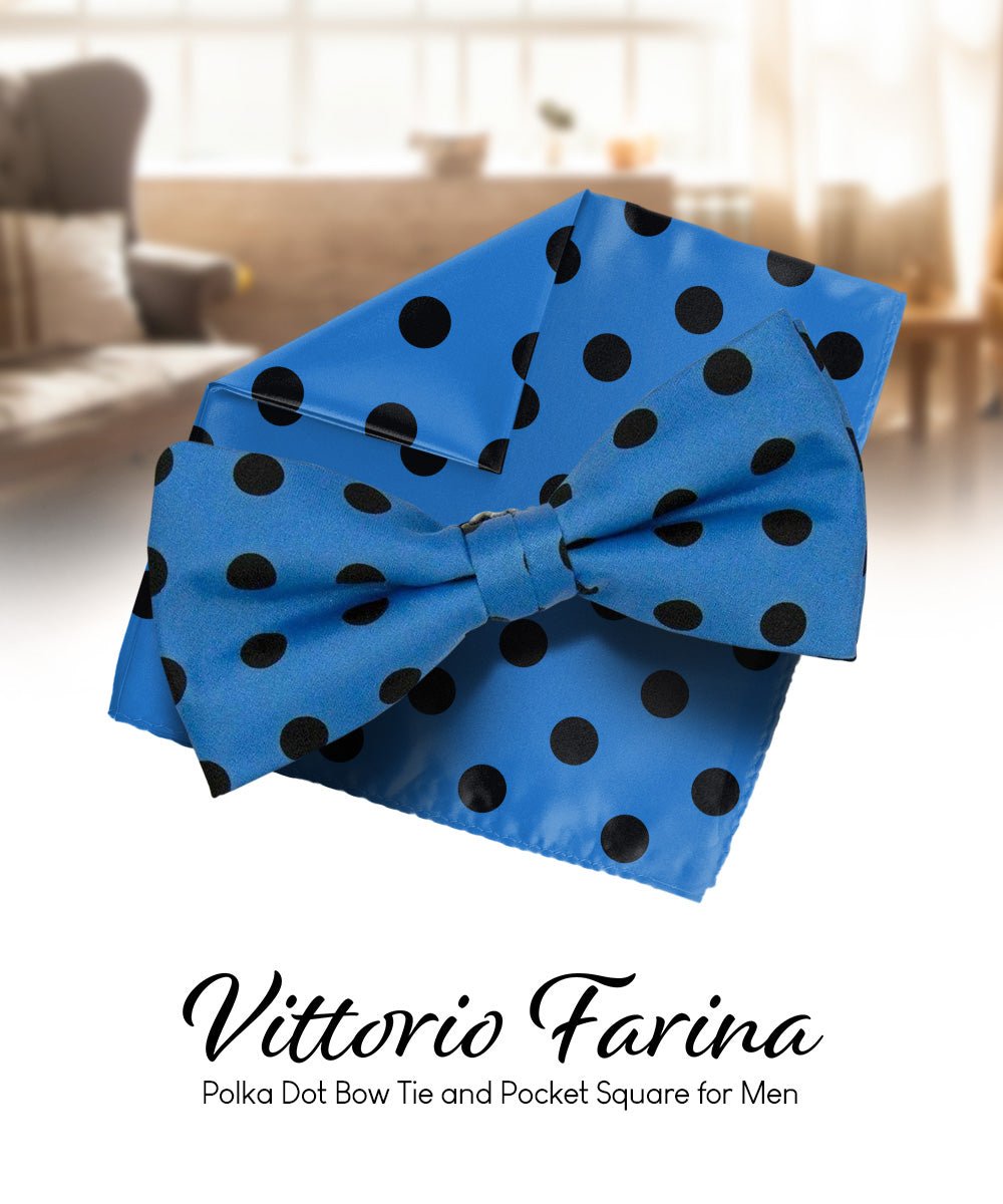 Vittorio Farina Men's Polka Dot Satin Bow Tie &amp; Pocket Square in Gift Box - bh - 0019 - Classy Cufflinks
