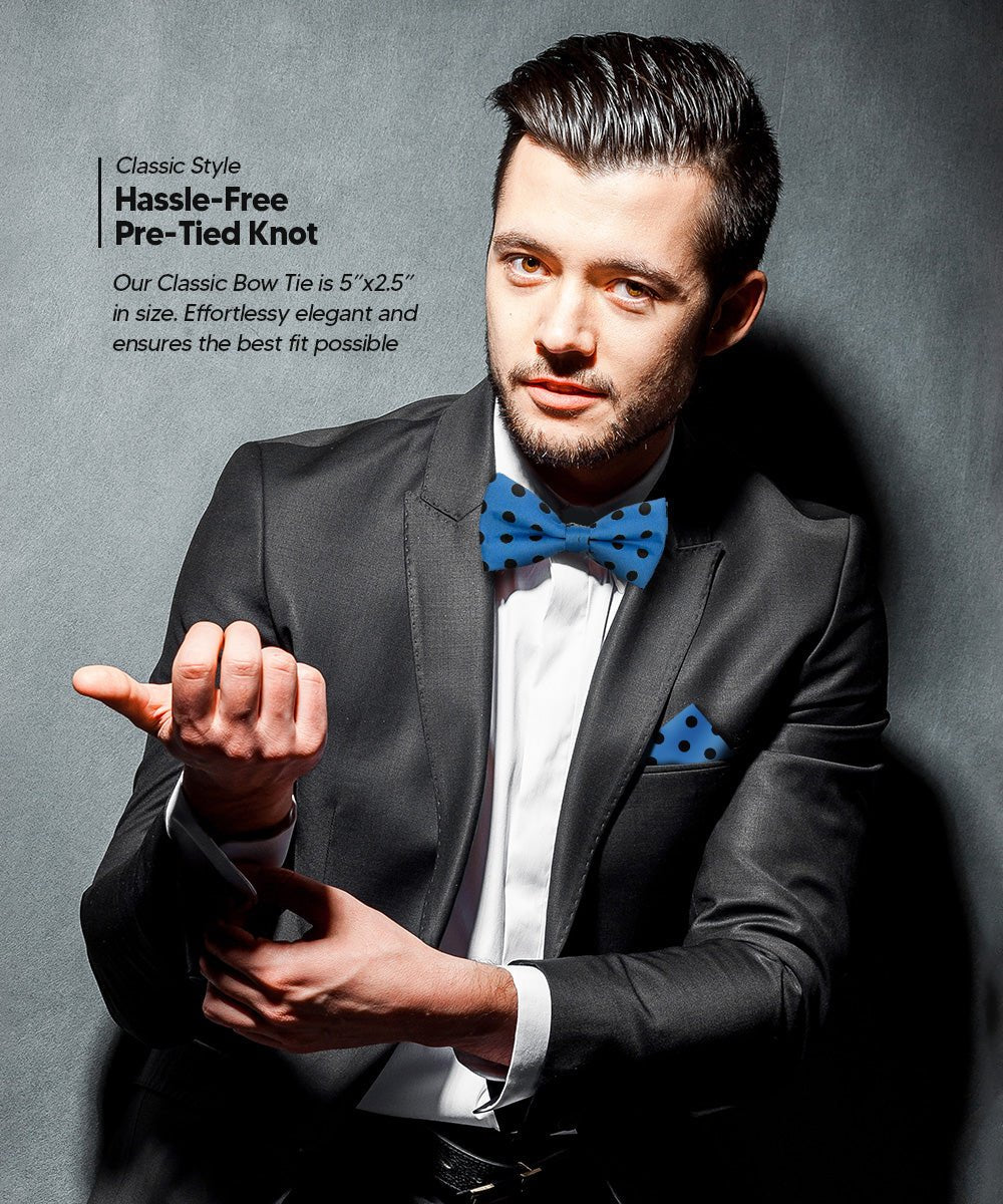 Vittorio Farina Men's Polka Dot Satin Bow Tie &amp; Pocket Square in Gift Box - bh - 0019 - Classy Cufflinks