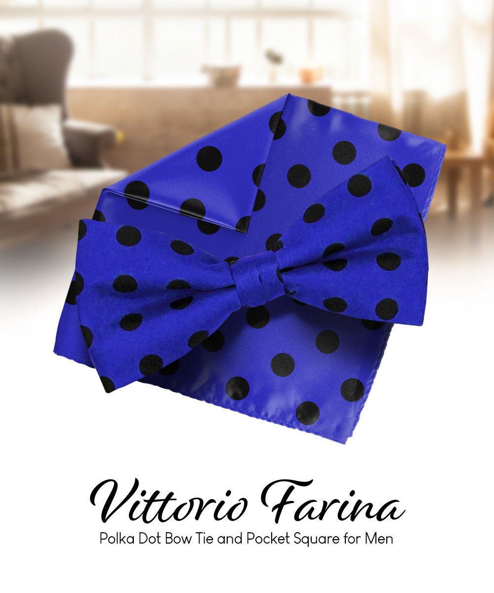 Vittorio Farina Men's Polka Dot Satin Bow Tie &amp; Pocket Square in Gift Box - bh - 0020 - Classy Cufflinks