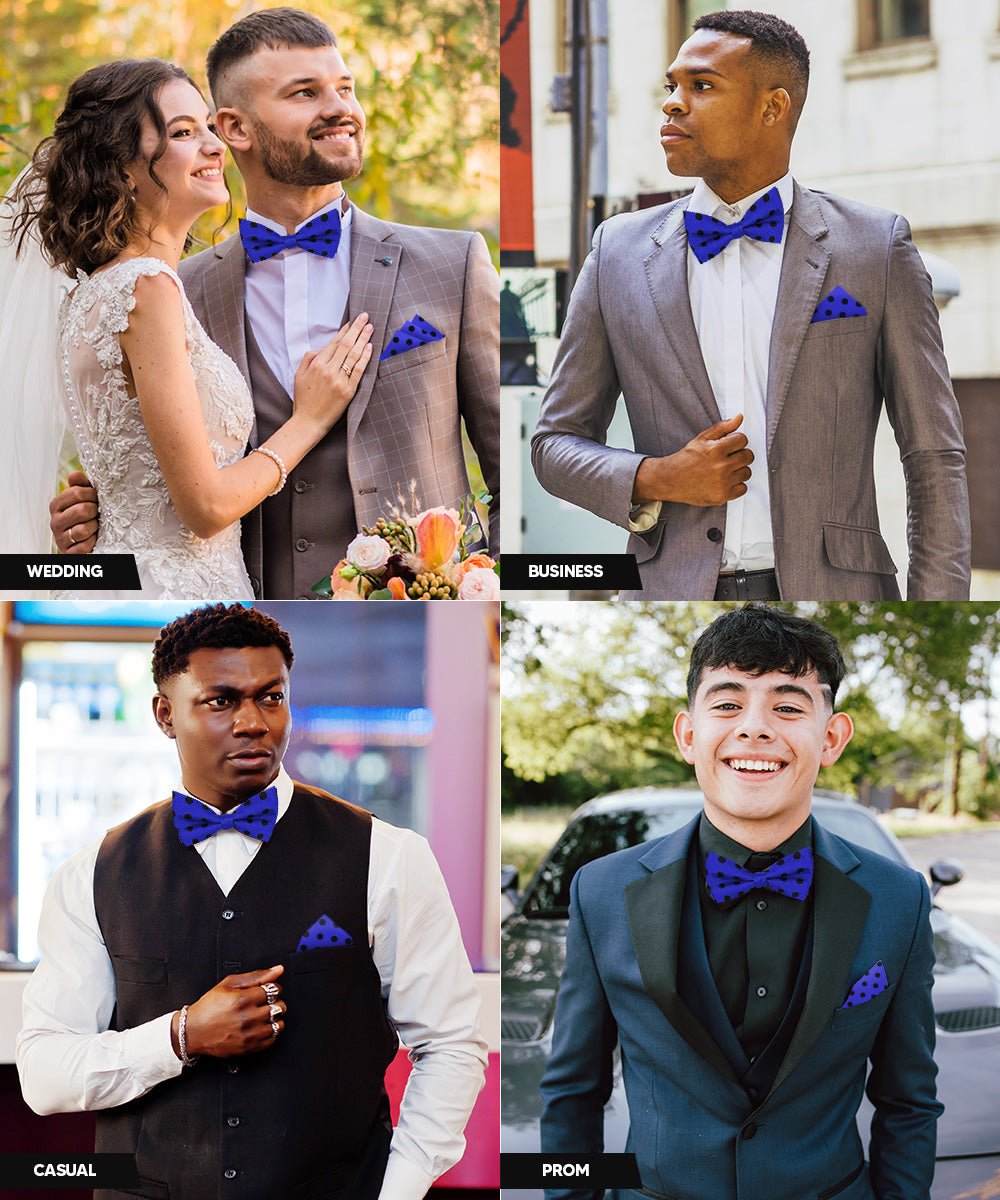 Vittorio Farina Men's Polka Dot Satin Bow Tie &amp; Pocket Square in Gift Box - bh - 0020 - Classy Cufflinks