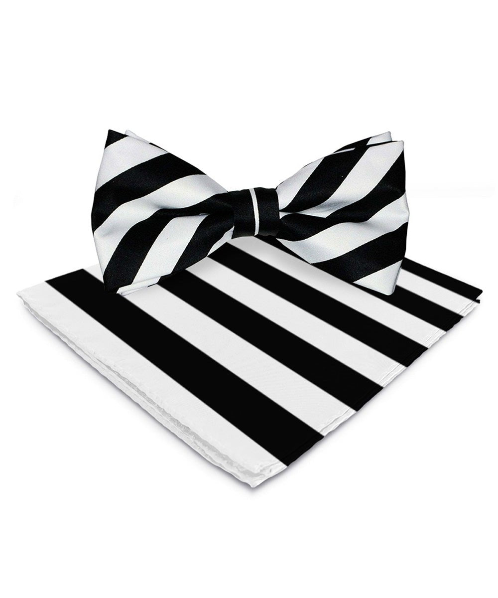Vittorio Farina Men's Striped Satin Bow Tie & Pocket Square in Gift Box - bh - 1545 - Classy Cufflinks