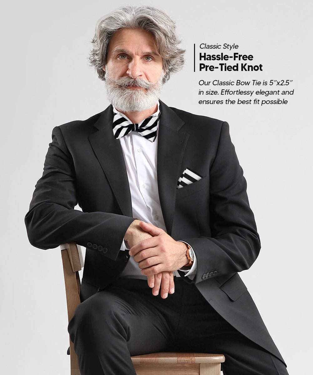 Vittorio Farina Men's Striped Satin Bow Tie &amp; Pocket Square in Gift Box - bh - 1545 - Classy Cufflinks