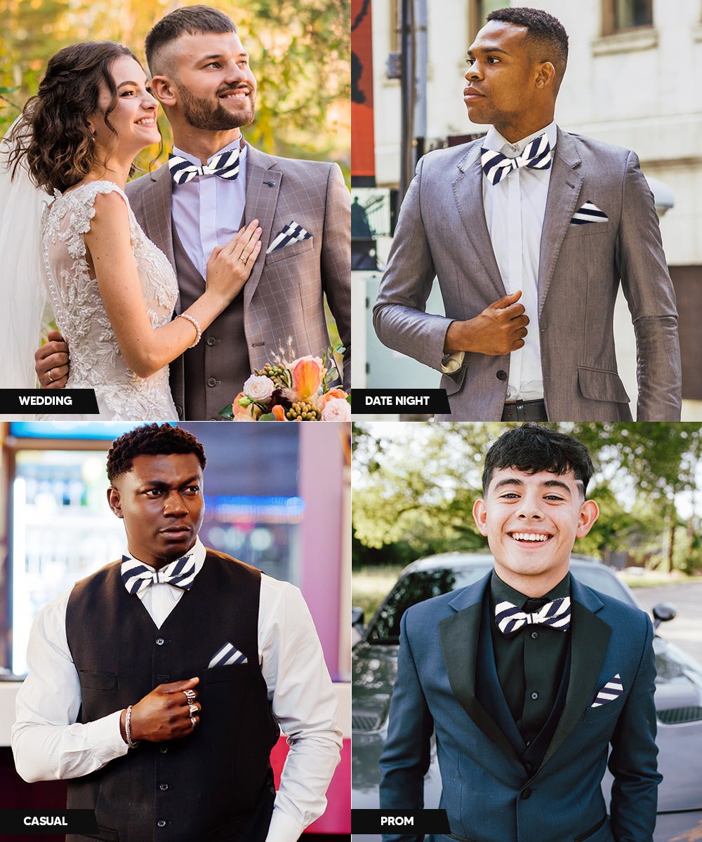 Vittorio Farina Men's Striped Satin Bow Tie &amp; Pocket Square in Gift Box - bh - 1546 - Classy Cufflinks