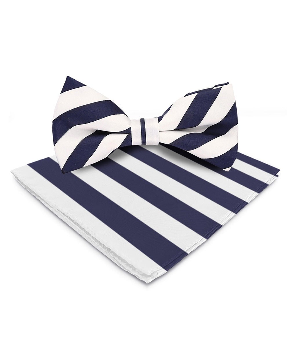 Vittorio Farina Men's Striped Satin Bow Tie &amp; Pocket Square in Gift Box - bh - 1546 - Classy Cufflinks