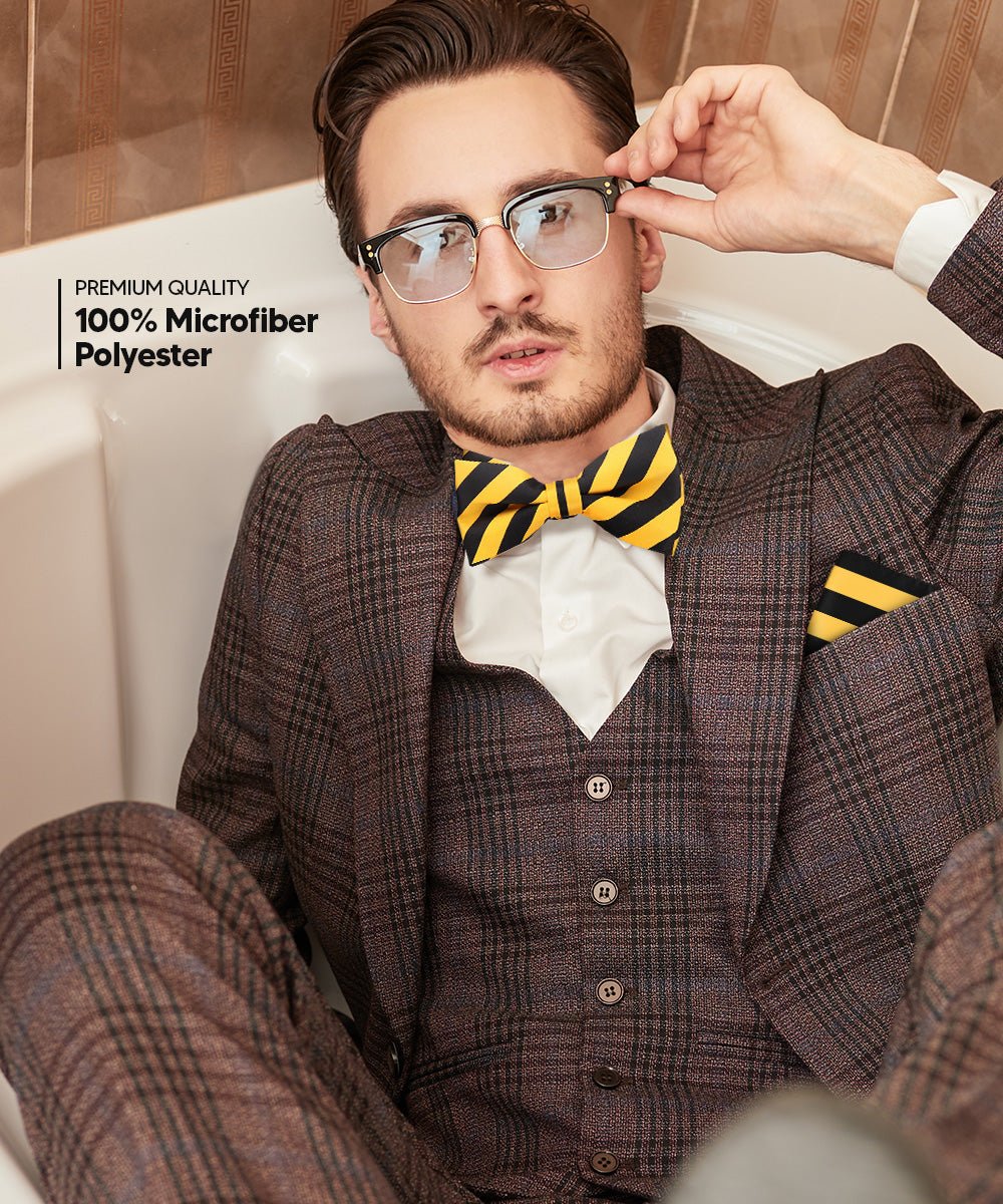 Vittorio Farina Men's Striped Satin Bow Tie & Pocket Square in Gift Box - bh - 1547 - Classy Cufflinks