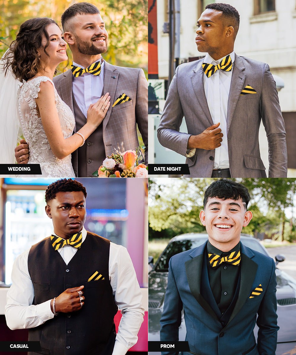 Vittorio Farina Men's Striped Satin Bow Tie &amp; Pocket Square in Gift Box - bh - 1547 - Classy Cufflinks