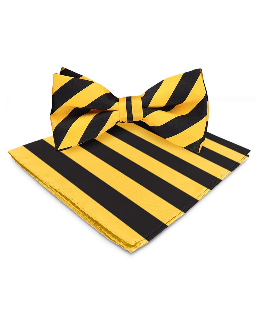 Vittorio Farina Men's Striped Satin Bow Tie & Pocket Square in Gift Box - bh - 1547 - Classy Cufflinks