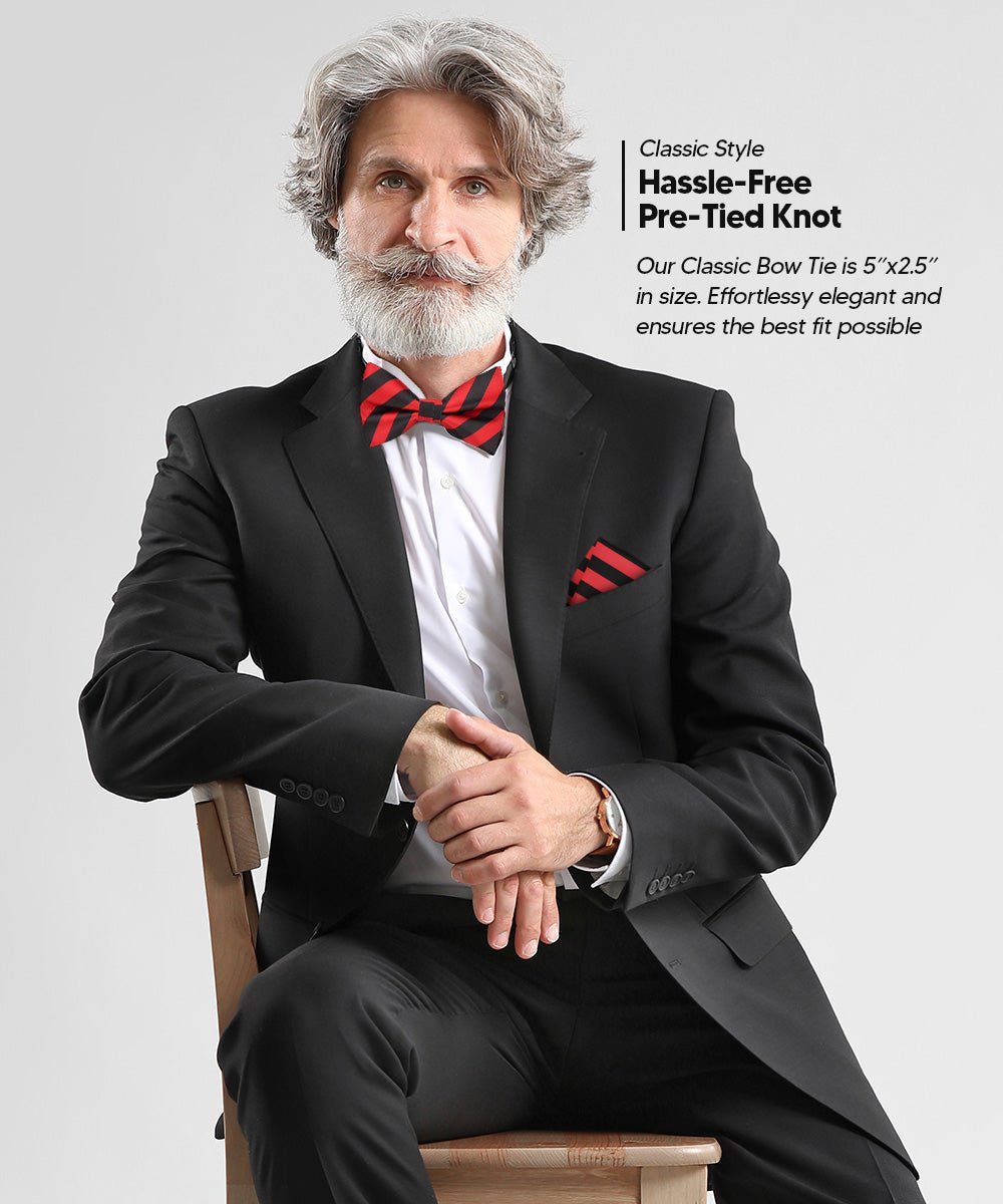 Vittorio Farina Men's Striped Satin Bow Tie &amp; Pocket Square in Gift Box - bh - 1548 - Classy Cufflinks