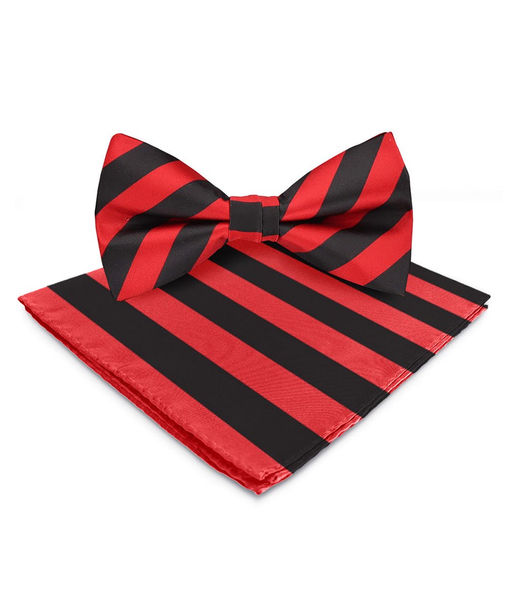 Vittorio Farina Men's Striped Satin Bow Tie & Pocket Square in Gift Box - bh - 1548 - Classy Cufflinks