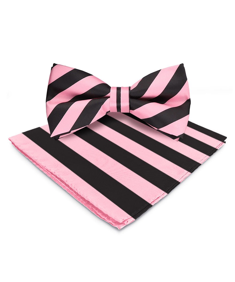 Vittorio Farina Men's Striped Satin Bow Tie & Pocket Square in Gift Box - bh - 1549 - Classy Cufflinks