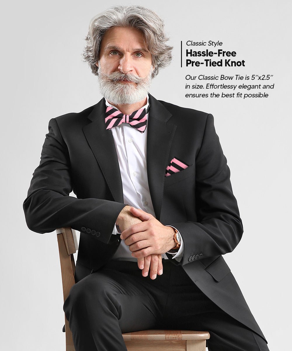 Vittorio Farina Men's Striped Satin Bow Tie &amp; Pocket Square in Gift Box - bh - 1549 - Classy Cufflinks