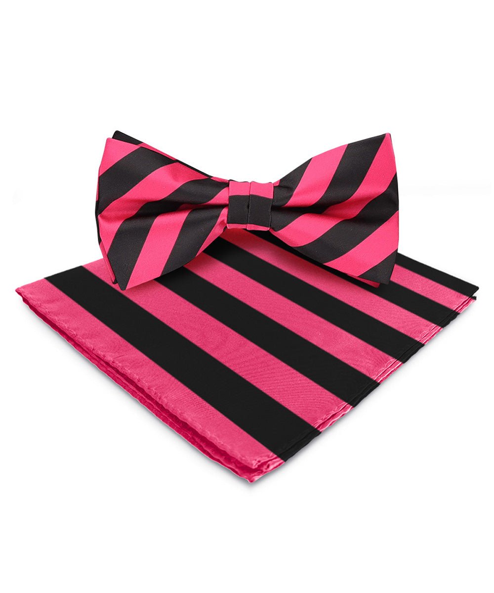 Vittorio Farina Men's Striped Satin Bow Tie & Pocket Square in Gift Box - bh - 1550 - Classy Cufflinks