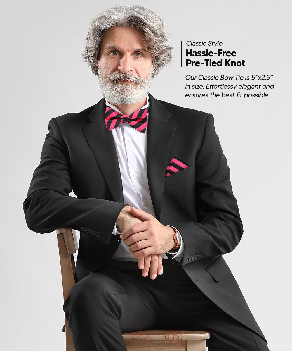 Vittorio Farina Men's Striped Satin Bow Tie &amp; Pocket Square in Gift Box - bh - 1550 - Classy Cufflinks