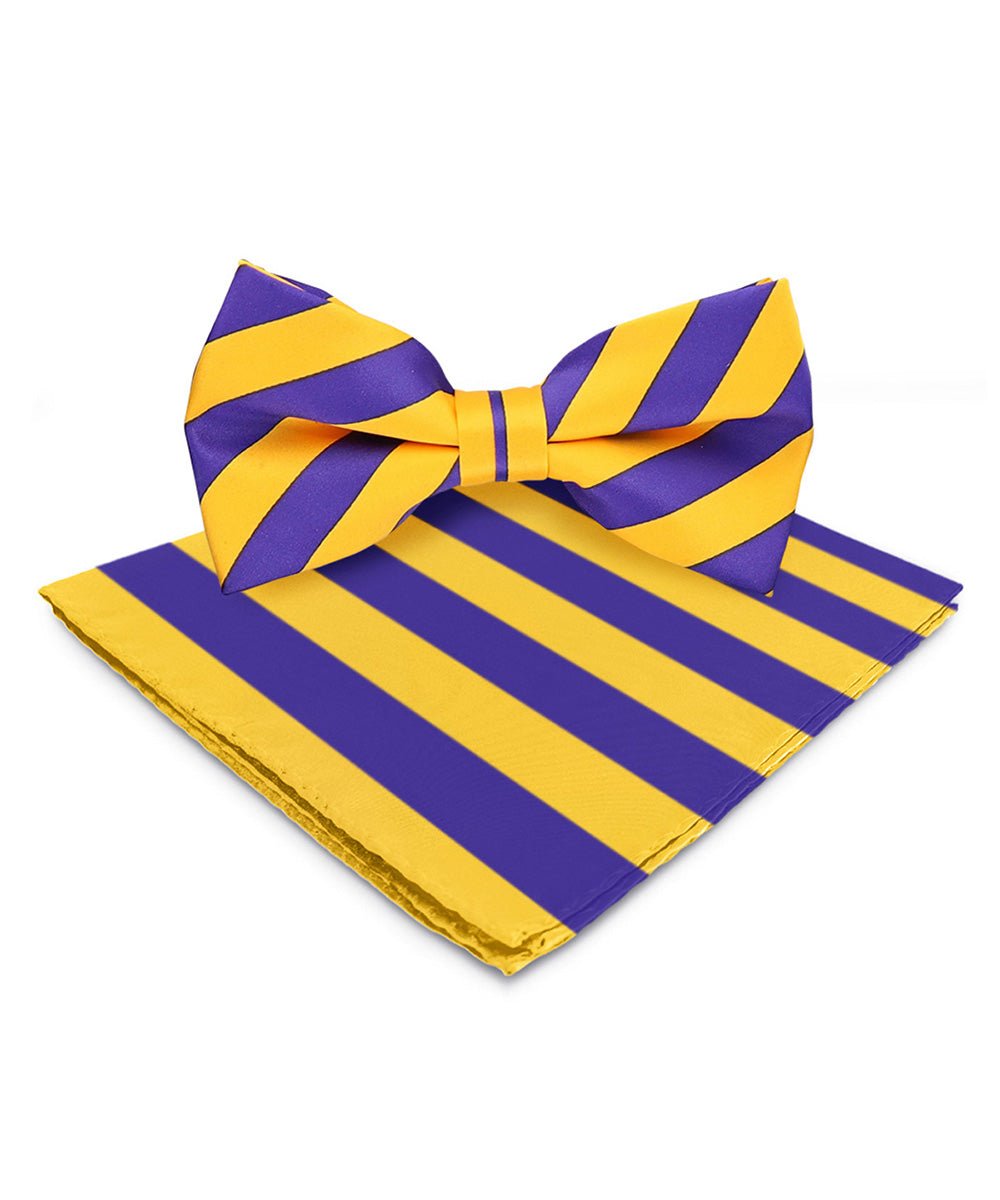 Vittorio Farina Men's Striped Satin Bow Tie & Pocket Square in Gift Box - bh - 1551 - Classy Cufflinks