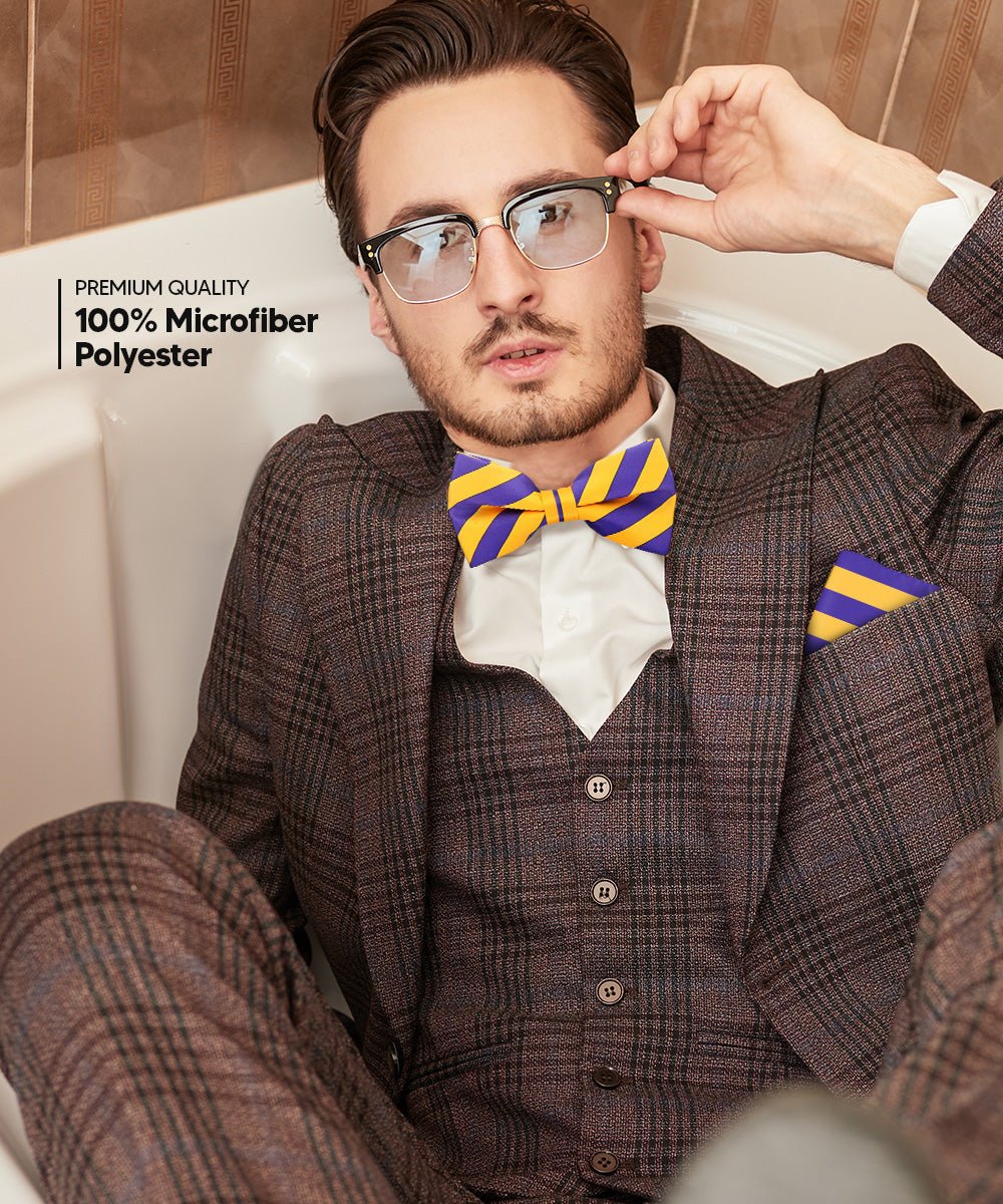 Vittorio Farina Men's Striped Satin Bow Tie & Pocket Square in Gift Box - bh - 1551 - Classy Cufflinks