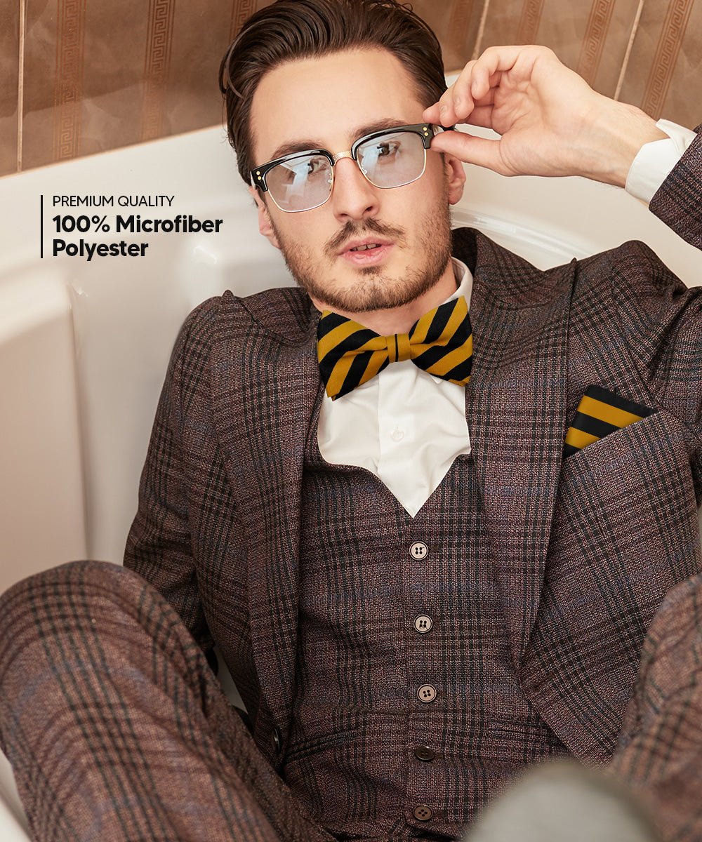 Vittorio Farina Men's Striped Satin Bow Tie & Pocket Square in Gift Box - bh - 1552 - Classy Cufflinks