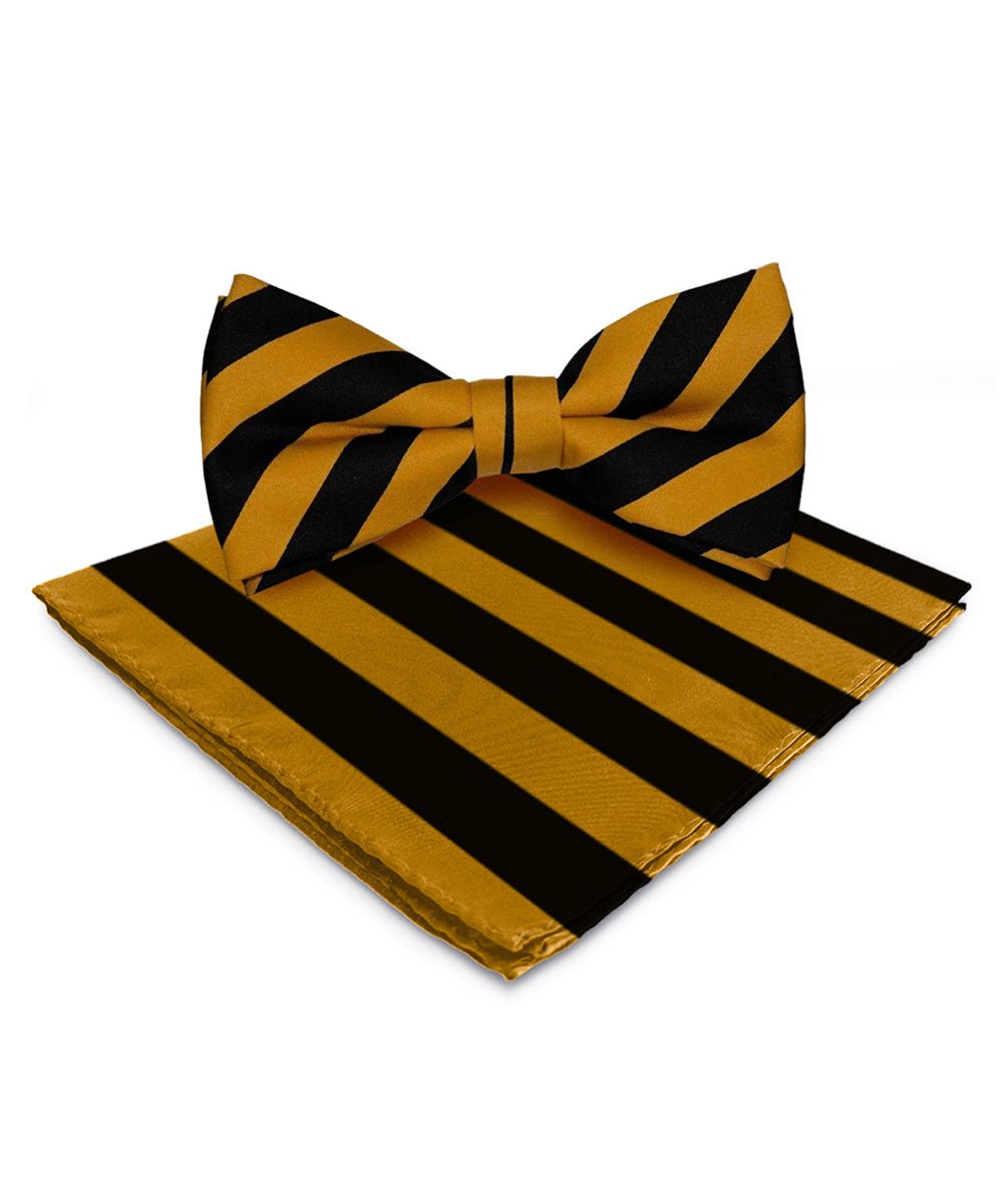 Vittorio Farina Men's Striped Satin Bow Tie & Pocket Square in Gift Box - bh - 1552 - Classy Cufflinks