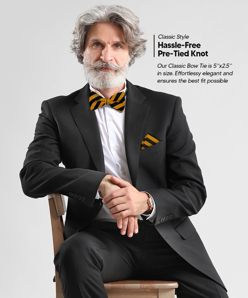 Vittorio Farina Men's Striped Satin Bow Tie &amp; Pocket Square in Gift Box - bh - 1552 - Classy Cufflinks