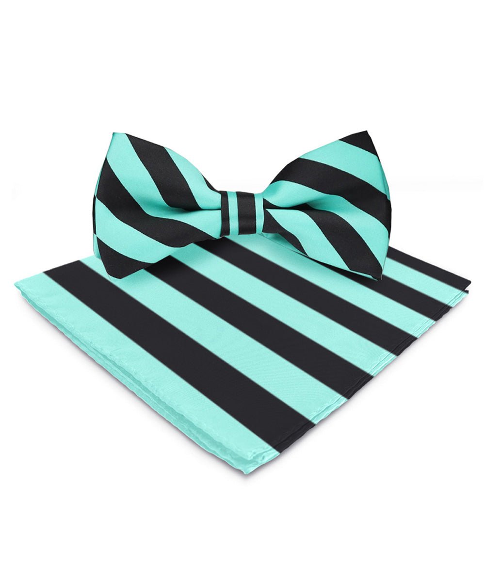 Vittorio Farina Men's Striped Satin Bow Tie & Pocket Square in Gift Box - bh - 1553 - Classy Cufflinks