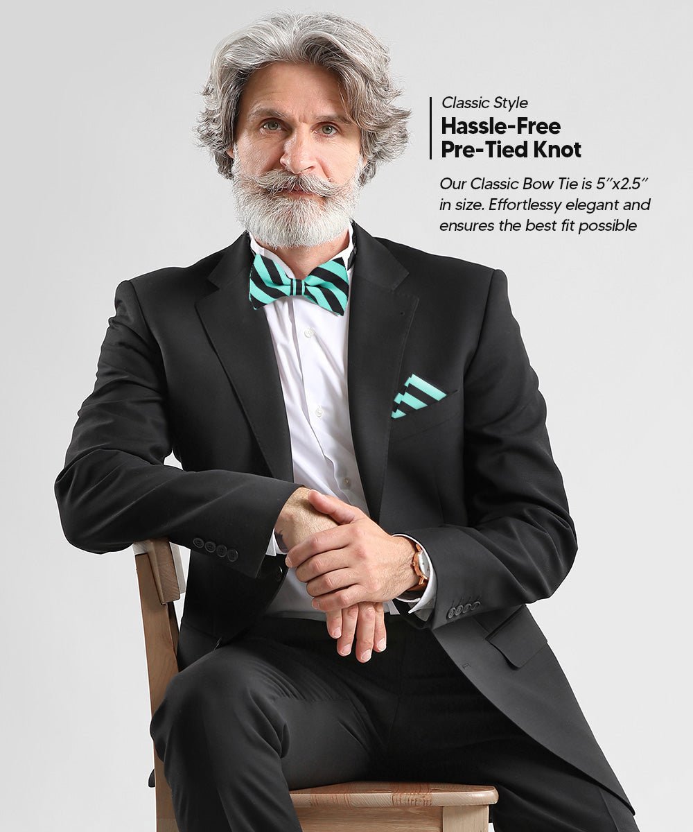 Vittorio Farina Men's Striped Satin Bow Tie &amp; Pocket Square in Gift Box - bh - 1553 - Classy Cufflinks