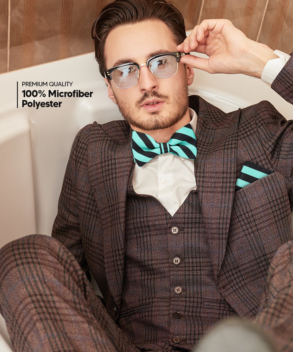 Vittorio Farina Men's Striped Satin Bow Tie & Pocket Square in Gift Box - bh - 1553 - Classy Cufflinks