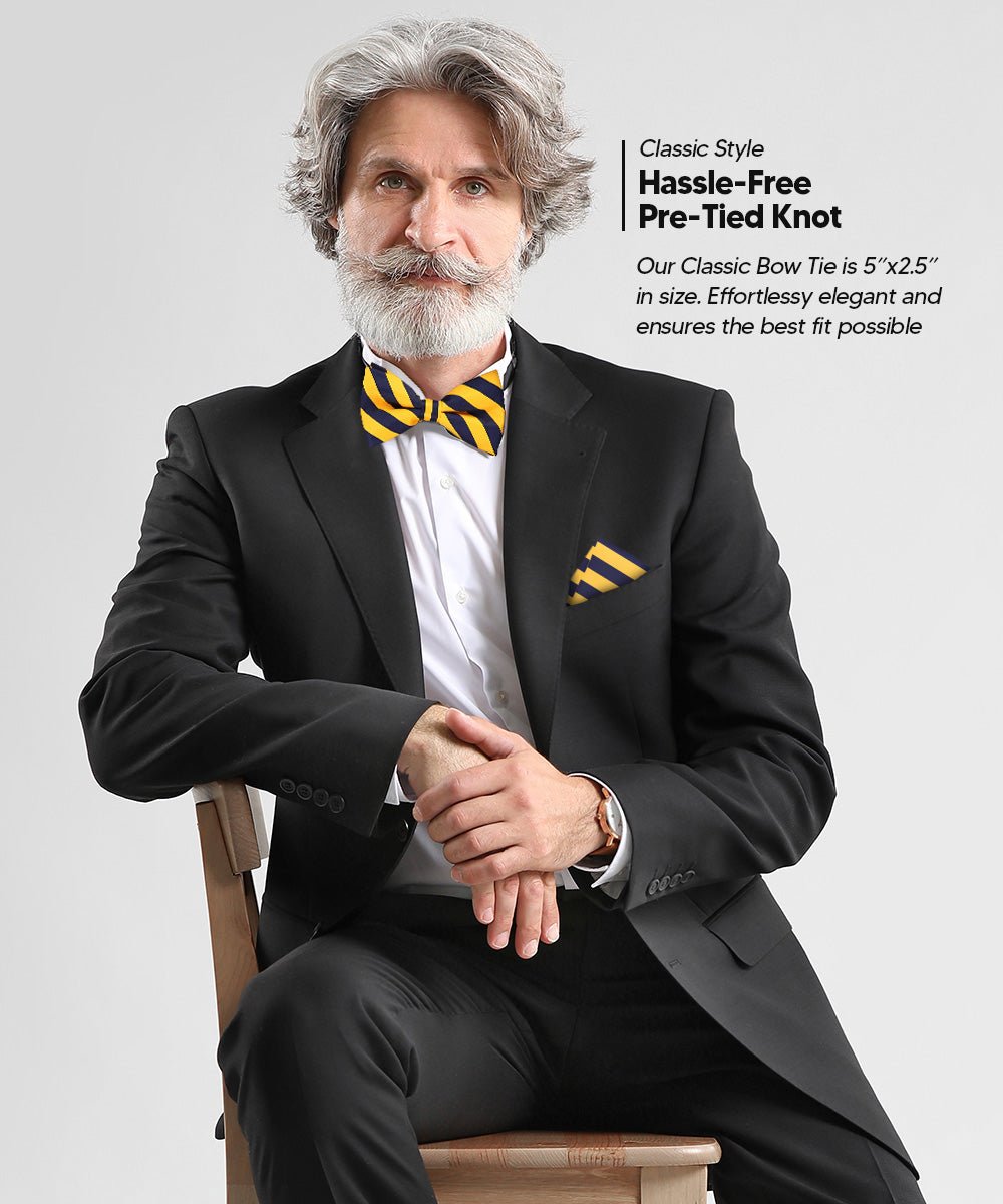 Vittorio Farina Men's Striped Satin Bow Tie &amp; Pocket Square in Gift Box - bh - 1554 - Classy Cufflinks