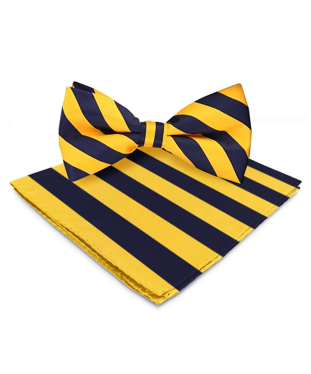 Vittorio Farina Men's Striped Satin Bow Tie & Pocket Square in Gift Box - bh - 1554 - Classy Cufflinks