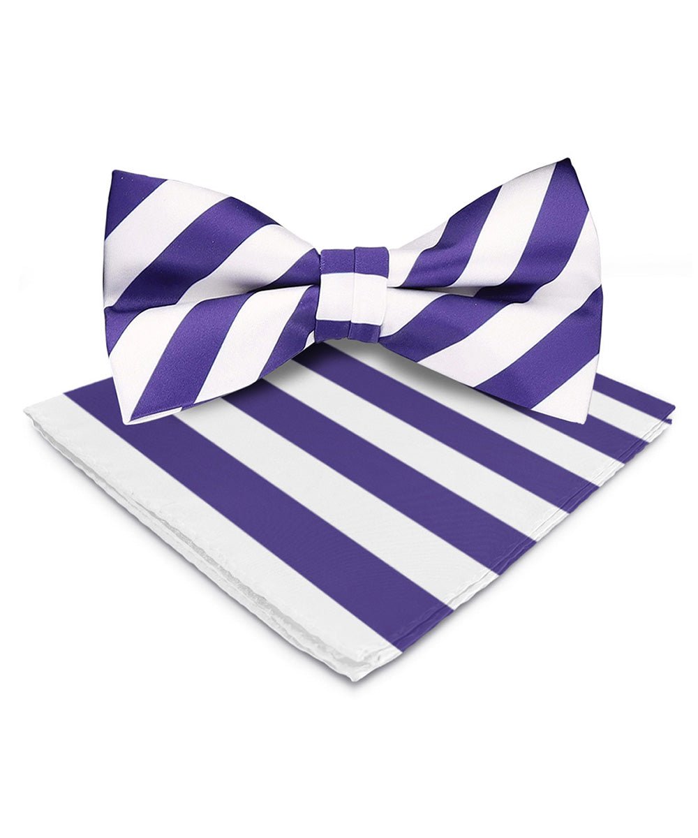 Vittorio Farina Men's Striped Satin Bow Tie & Pocket Square in Gift Box - bh - 1557 - Classy Cufflinks
