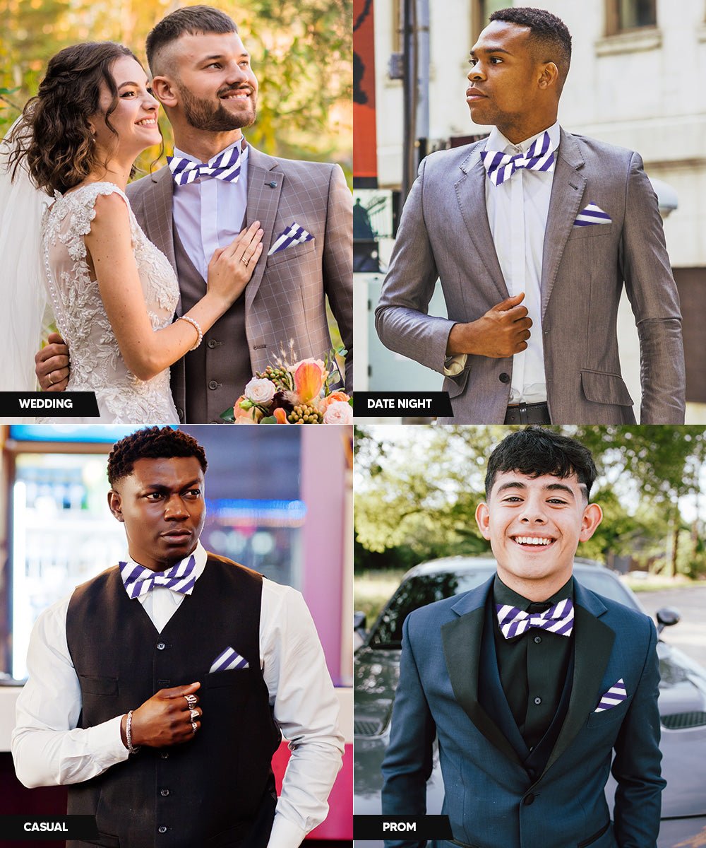 Vittorio Farina Men's Striped Satin Bow Tie &amp; Pocket Square in Gift Box - bh - 1557 - Classy Cufflinks