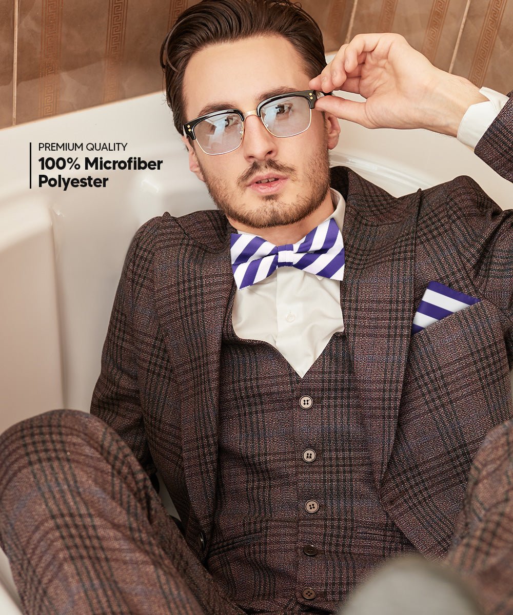 Vittorio Farina Men's Striped Satin Bow Tie & Pocket Square in Gift Box - bh - 1557 - Classy Cufflinks