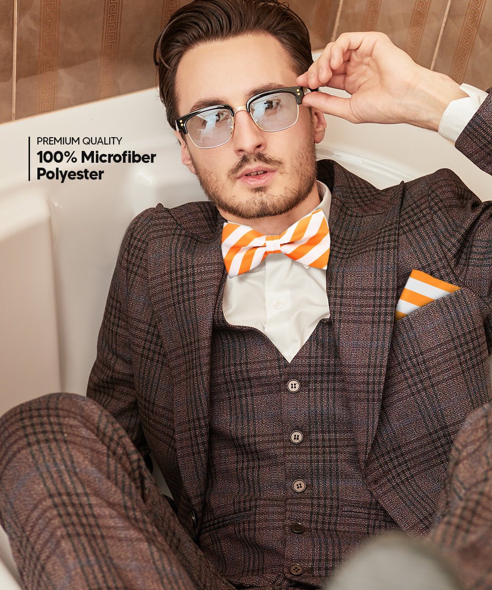 Vittorio Farina Men's Striped Satin Bow Tie & Pocket Square in Gift Box - bh - 1558 - Classy Cufflinks
