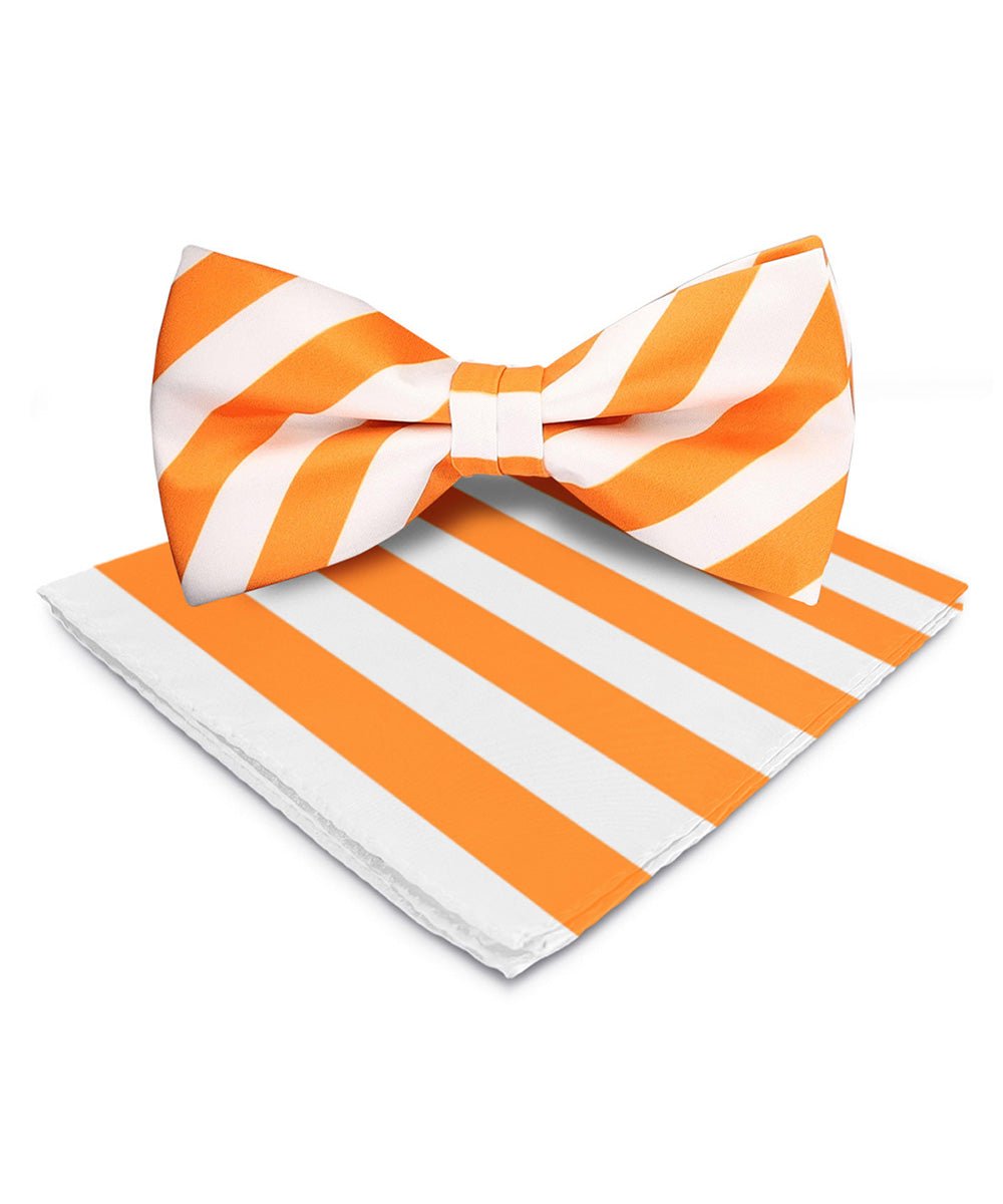 Vittorio Farina Men's Striped Satin Bow Tie & Pocket Square in Gift Box - bh - 1558 - Classy Cufflinks
