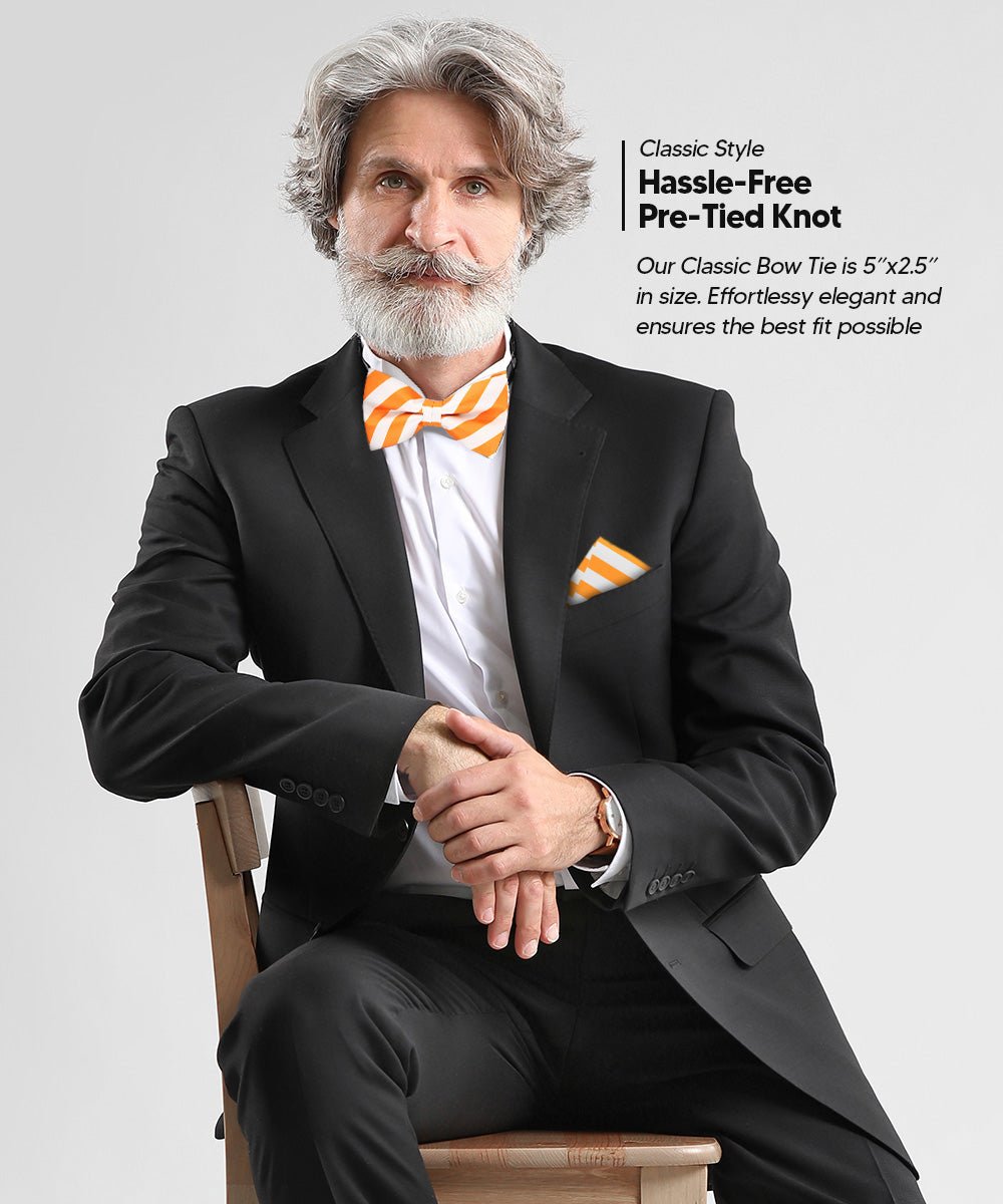 Vittorio Farina Men's Striped Satin Bow Tie &amp; Pocket Square in Gift Box - bh - 1558 - Classy Cufflinks