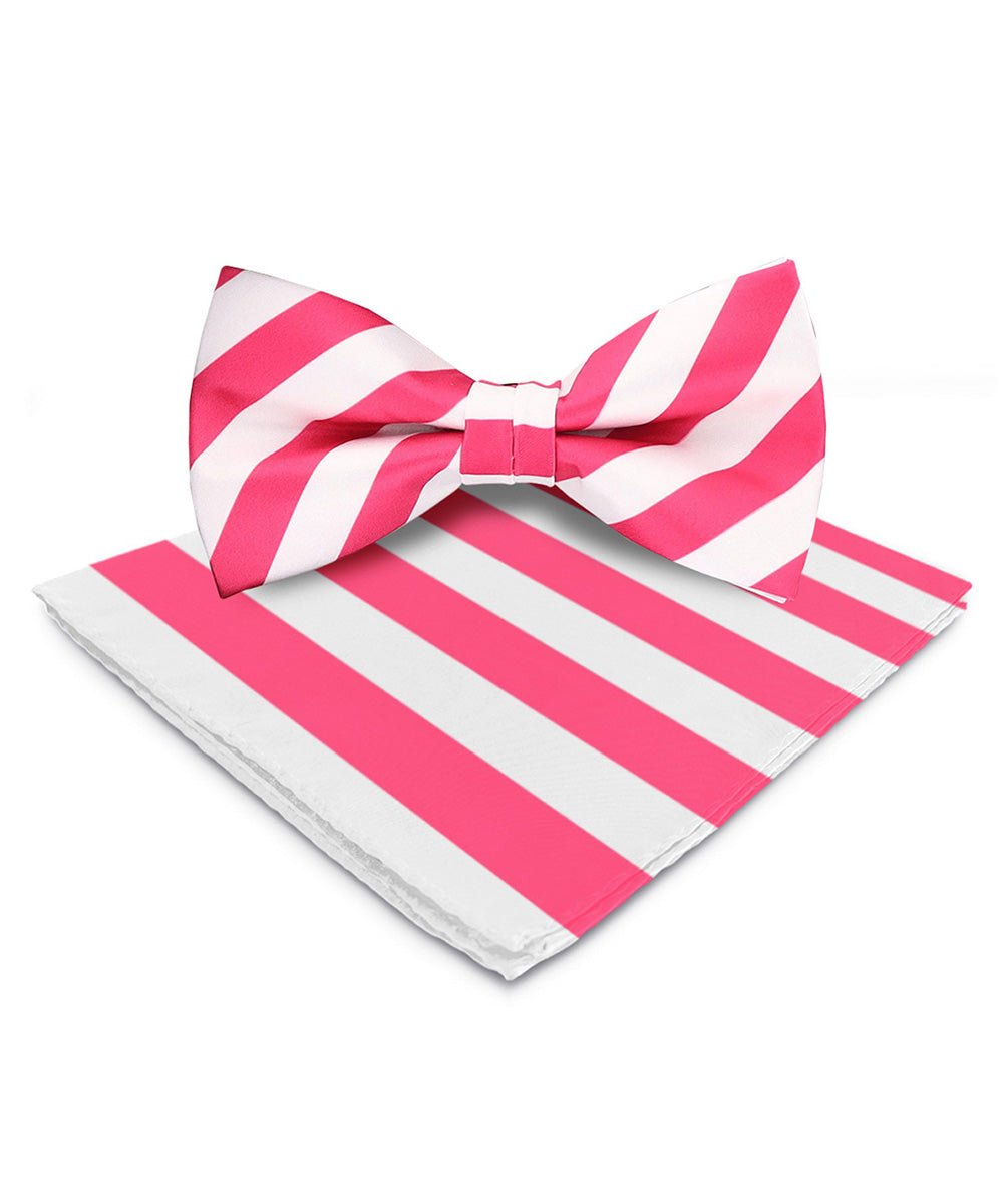 Vittorio Farina Men's Striped Satin Bow Tie & Pocket Square in Gift Box - bh - 1560 - Classy Cufflinks
