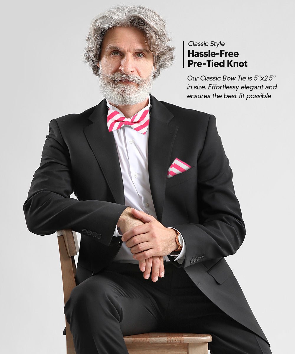 Vittorio Farina Men's Striped Satin Bow Tie &amp; Pocket Square in Gift Box - bh - 1560 - Classy Cufflinks