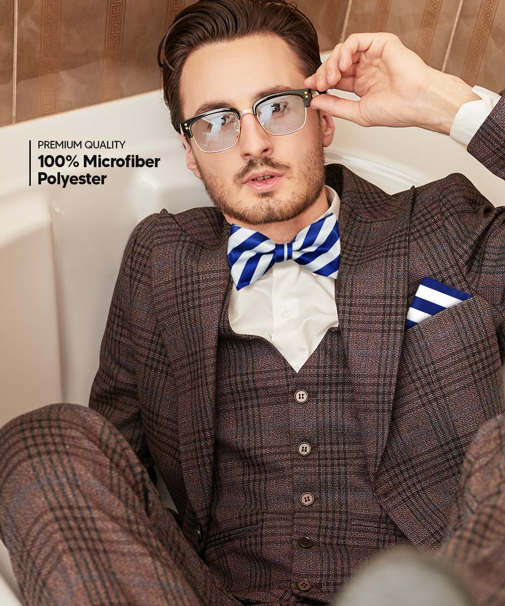 Vittorio Farina Men's Striped Satin Bow Tie & Pocket Square in Gift Box - bh - 1563 - Classy Cufflinks